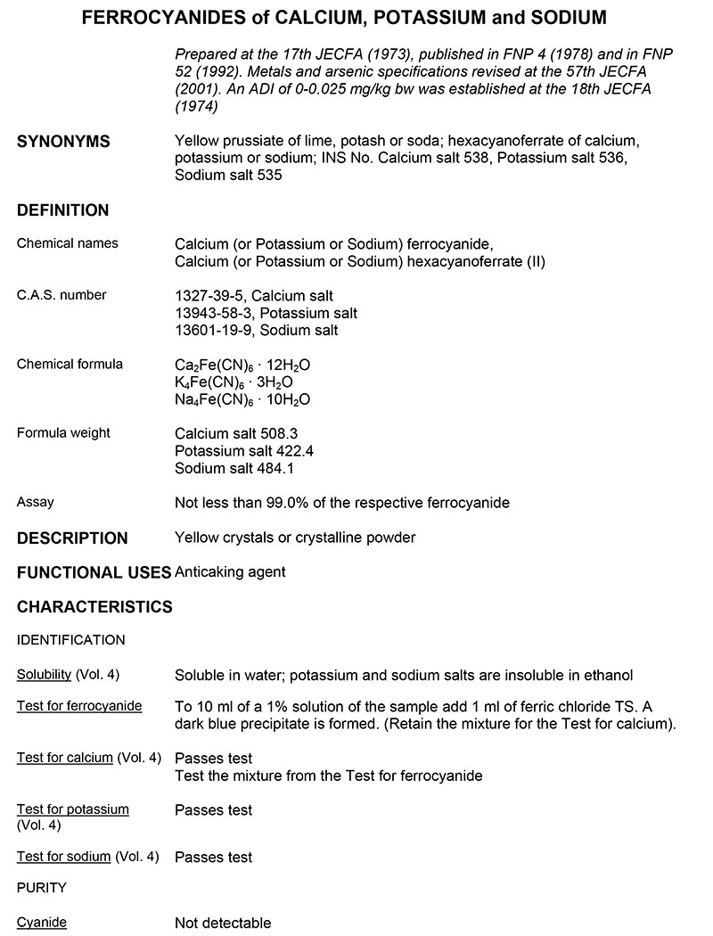 1740408322213311.jpg FAO.WHO - JECFA 添加剂规格:亚铁氰化钙、钾和钠(Additive-190) 1.jpg